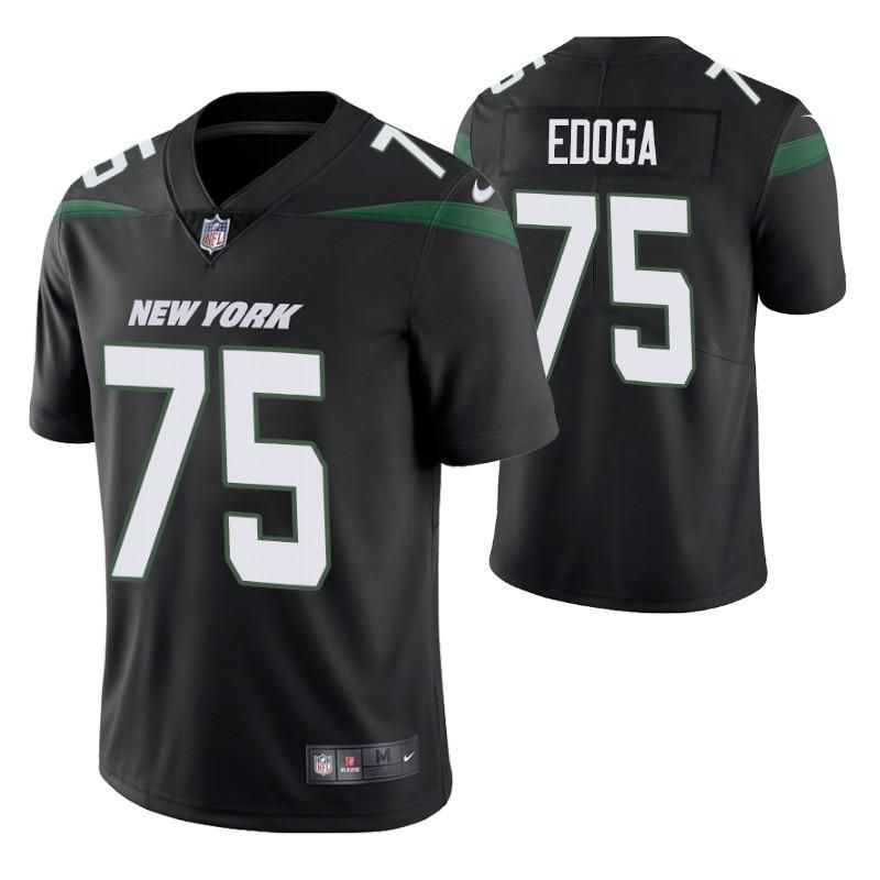 Men New York Jets #75 Chuma Edoga Nike Stealth Black Vapor Limited NFL Jersey
